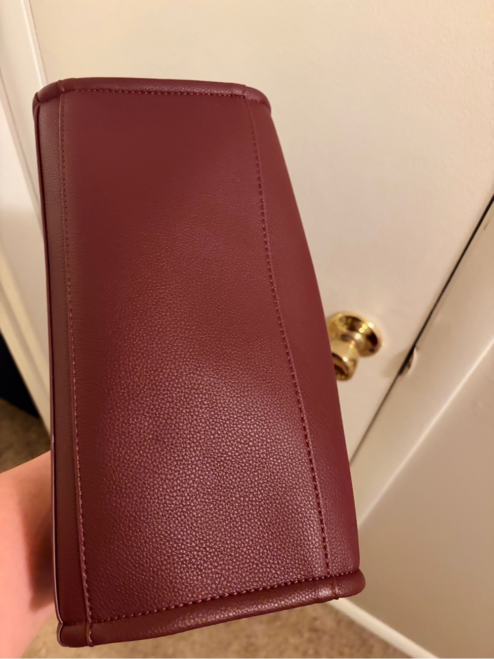 DKNY Hadlee Medium Tote Bag Aged Wine Burgundy Debossed Logo Purse NWOT Charm - Picture 4 of 5